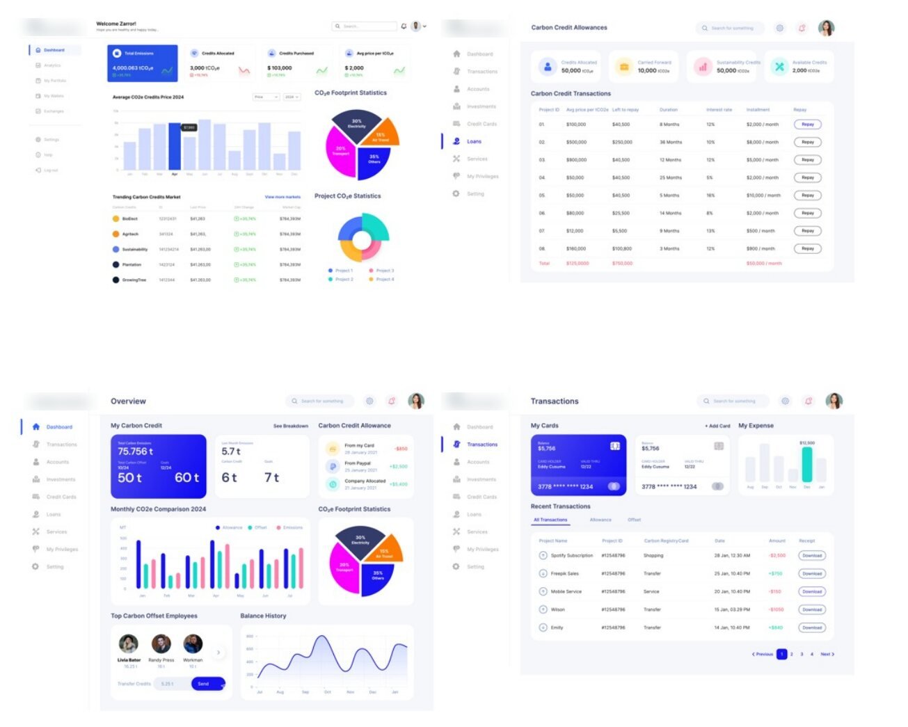 Web application ecosystem, dashboards for emissions, allowances, transactions and analytics