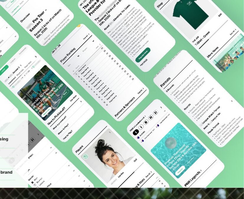 Community sports platform mobile app, team discovery, fixtures and booking screens