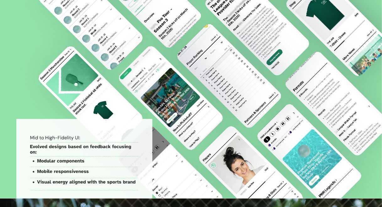 Redesigned booking and scheduling screens for a community sports platform, from a VenNexis product design engagement