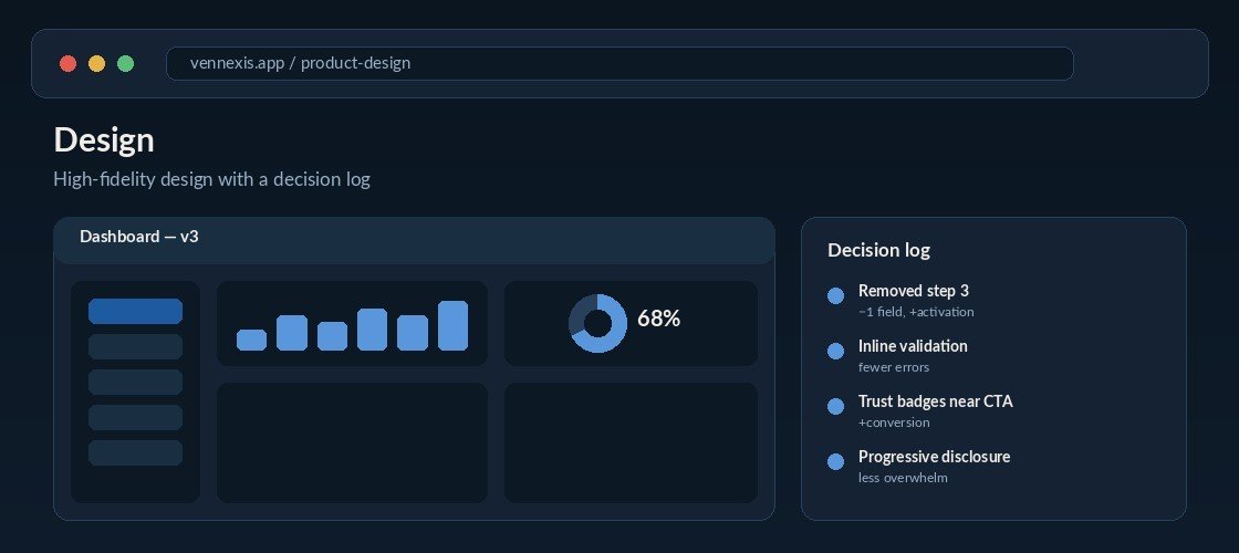 High-fidelity UI design with decision log and iteration tracking